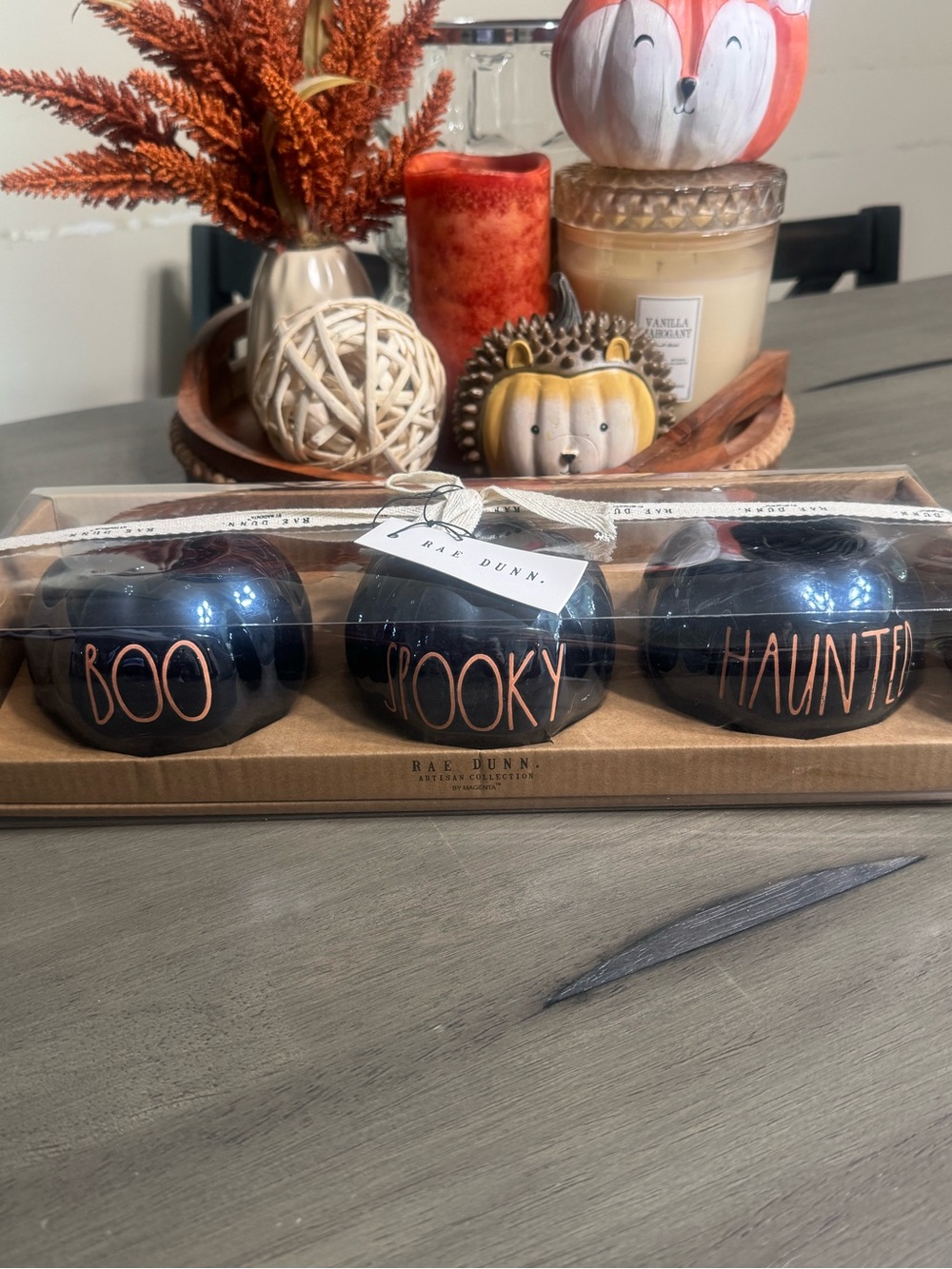 Rae Dunn Halloween Ceramic Pumpkin Tea Light Holder Set